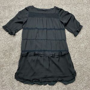 Who What Wear Dress L Black Goth Ruffle 3/4 sleeve Minimalist Witchy midi